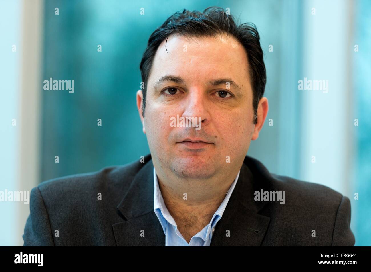 Berlin, Germany. 02nd Mar, 2017. The Syrian lawyer and human rights activist Masen Darwish ahead of a press conference on torture under the Assad regime in Syria in Berlin, Germany, 02 March 2017. Photo: Monika Skolimowska/dpa/Alamy Live News Stock Photo