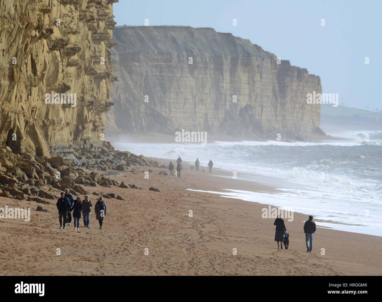 East Cliff, West Bay beach, Dorset, UK. 2nd Mar, 2017. UK Weather. Bright sunshine in Dorset. Credit: Dorset Media Service/Alamy Live News Stock Photo