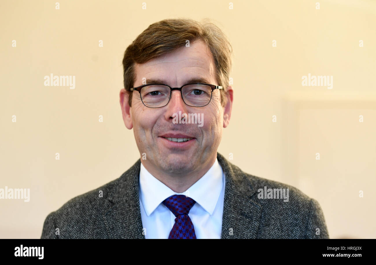 Potsdam, Germany. 23rd Feb, 2017. Hartmut Dogerloh, director of the foundation for Prussian palaces and gardens in Berlin-Brandenburg ('Stiftung Preussische Schloesser und Gaerten Berlin-Brandenburg'), speaks during a press conference in Potsdam, Germany, 23 February 2017. The foundation informed on the balance of the fiscal year 2016. Photo: Ralf Hirschberger/dpa-Zentralbild/ZB/dpa/Alamy Live News Stock Photo