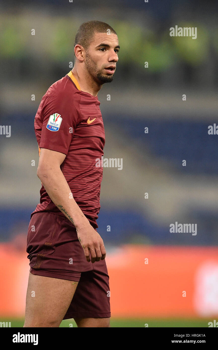 Rome, Italy. 1st Mar, 2017. Bruno Peres of Rome in action during the TIM CUP semifinal first leg match between SS Lazio Vs AS Rome on March 01, 2017 in Stadio Olimpico in Rome, Italy. Credit: marco iorio/Alamy Live News Stock Photo