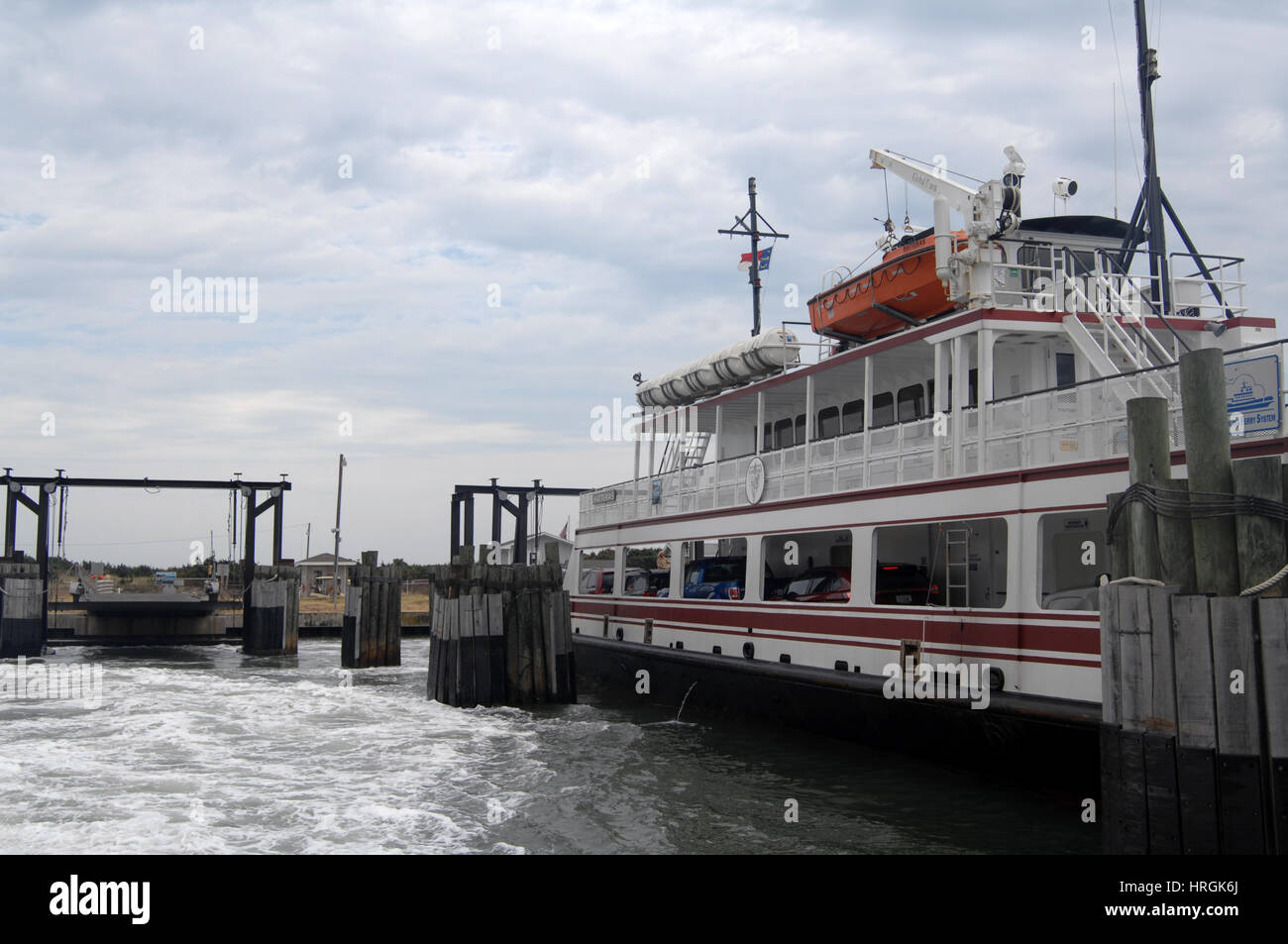 Hatteras Ocracoke car ferry pulling out of port Stock Photo
