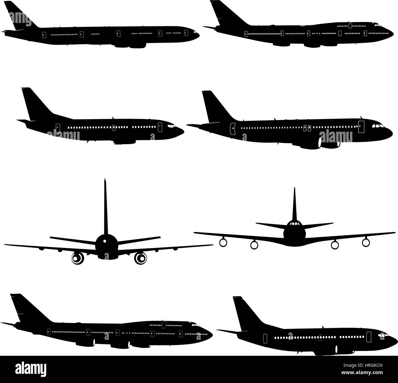 Collection of different aircraft silhouettes. vector illustration Stock ...