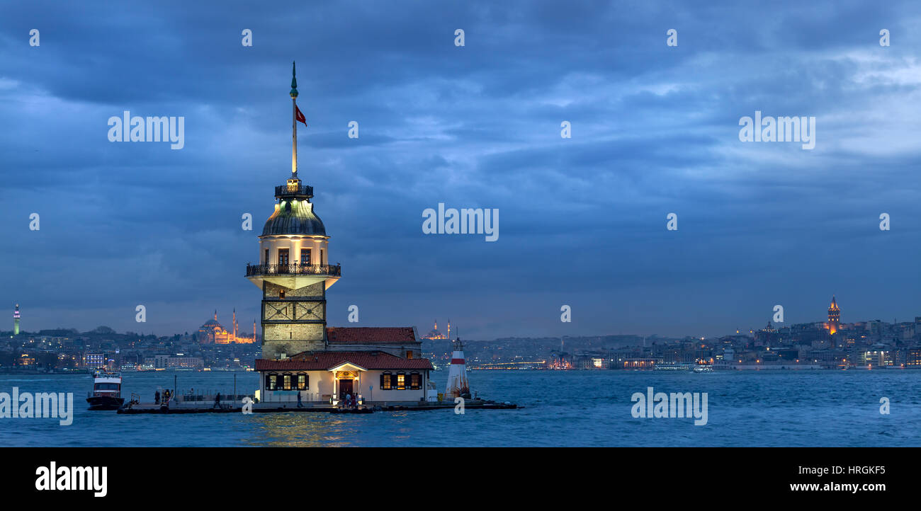 Maidens Tower at night Stock Photo