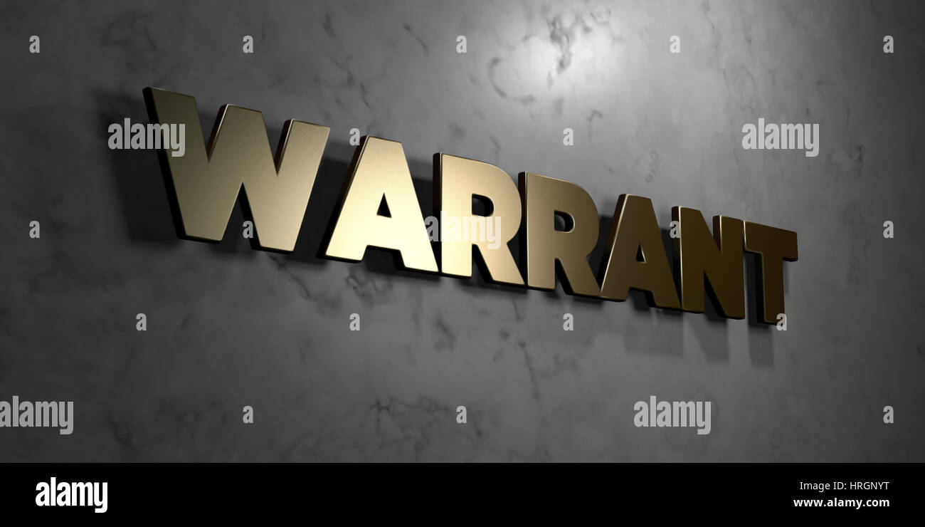 Warrant Gold sign mounted on glossy marble wall 3D rendered royalty