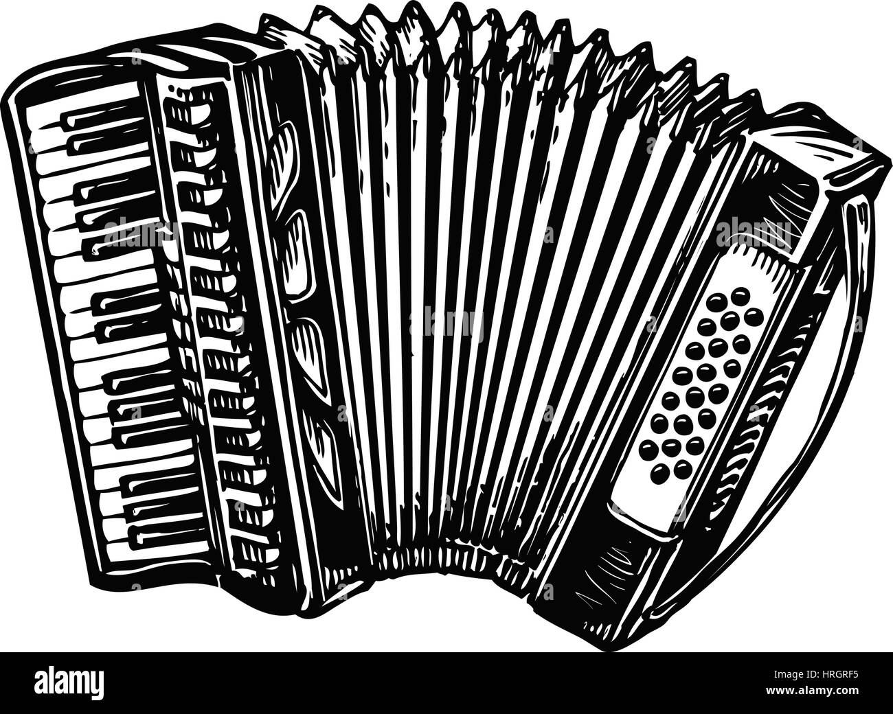 Hand-drawn vintage accordion, bayan. Music instrument, chanson, melody symbol. Sketch vector illustration Stock Vector