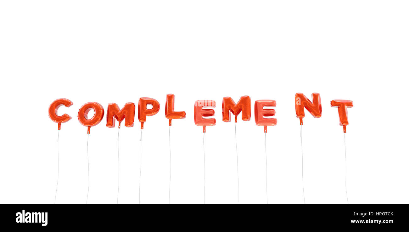 Complement Word Made From Red Foil Balloons 3d Rendered Can