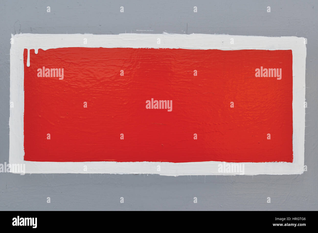 Red Hand-Painted Prohibition Warning Sign Background, Horizontal Grunge White Frame Over Grey, Blank Empty Copy Space Stock Photo