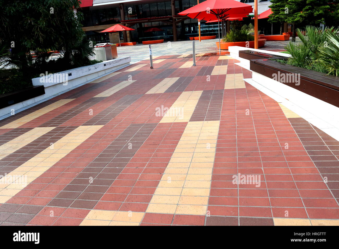 Outdoor flooring with earth colour bricks effect Stock Photo