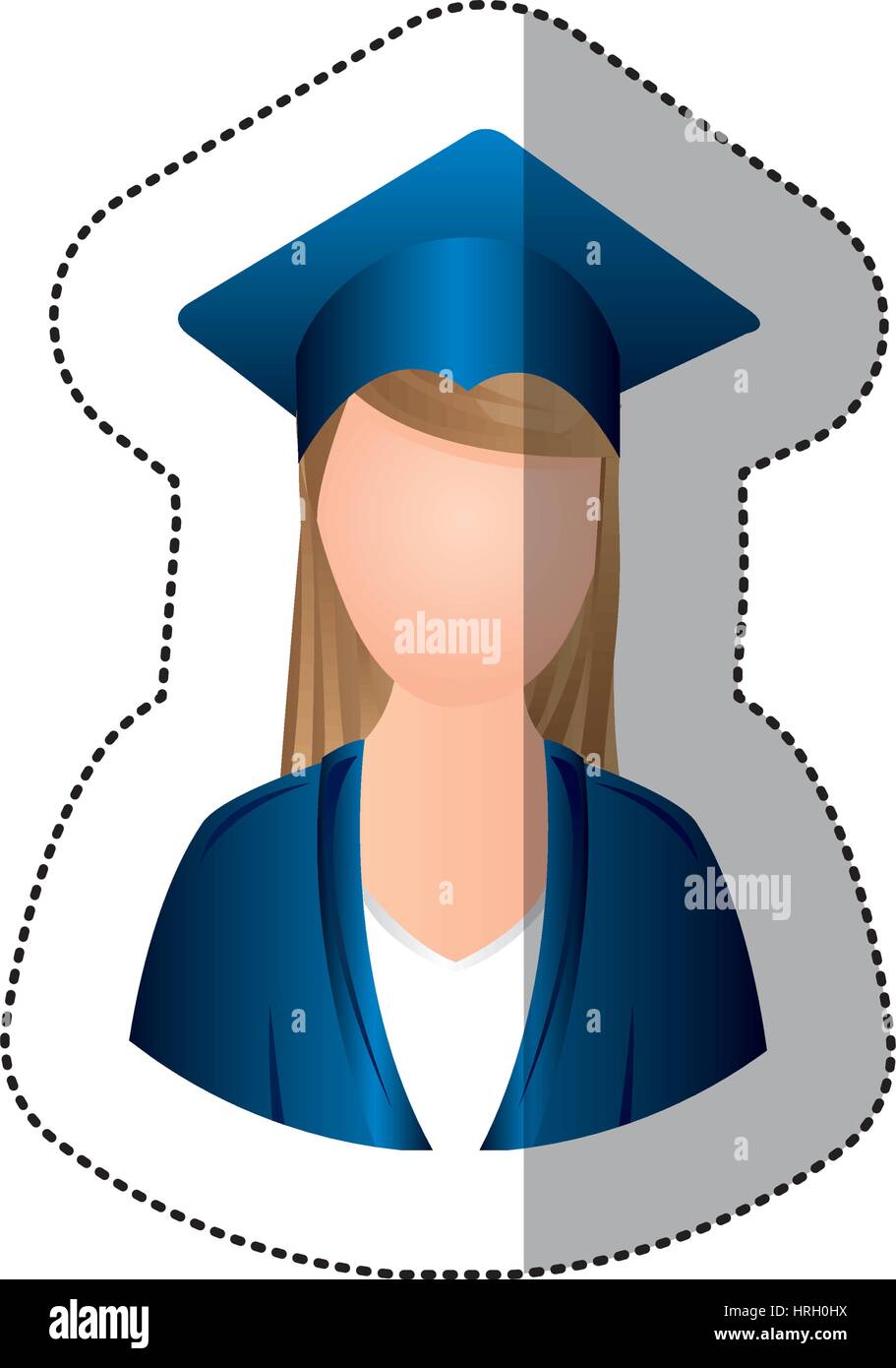 sticker colorful half body woman with graduation outfit Stock Vector