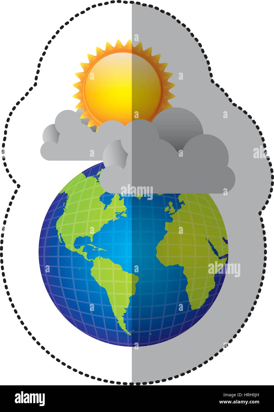 sticker colorful earth world cloud with rain and sun Stock Vector Image ...