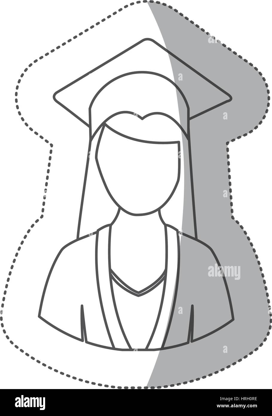 sticker silhouette half body woman with graduation outfit Stock Vector