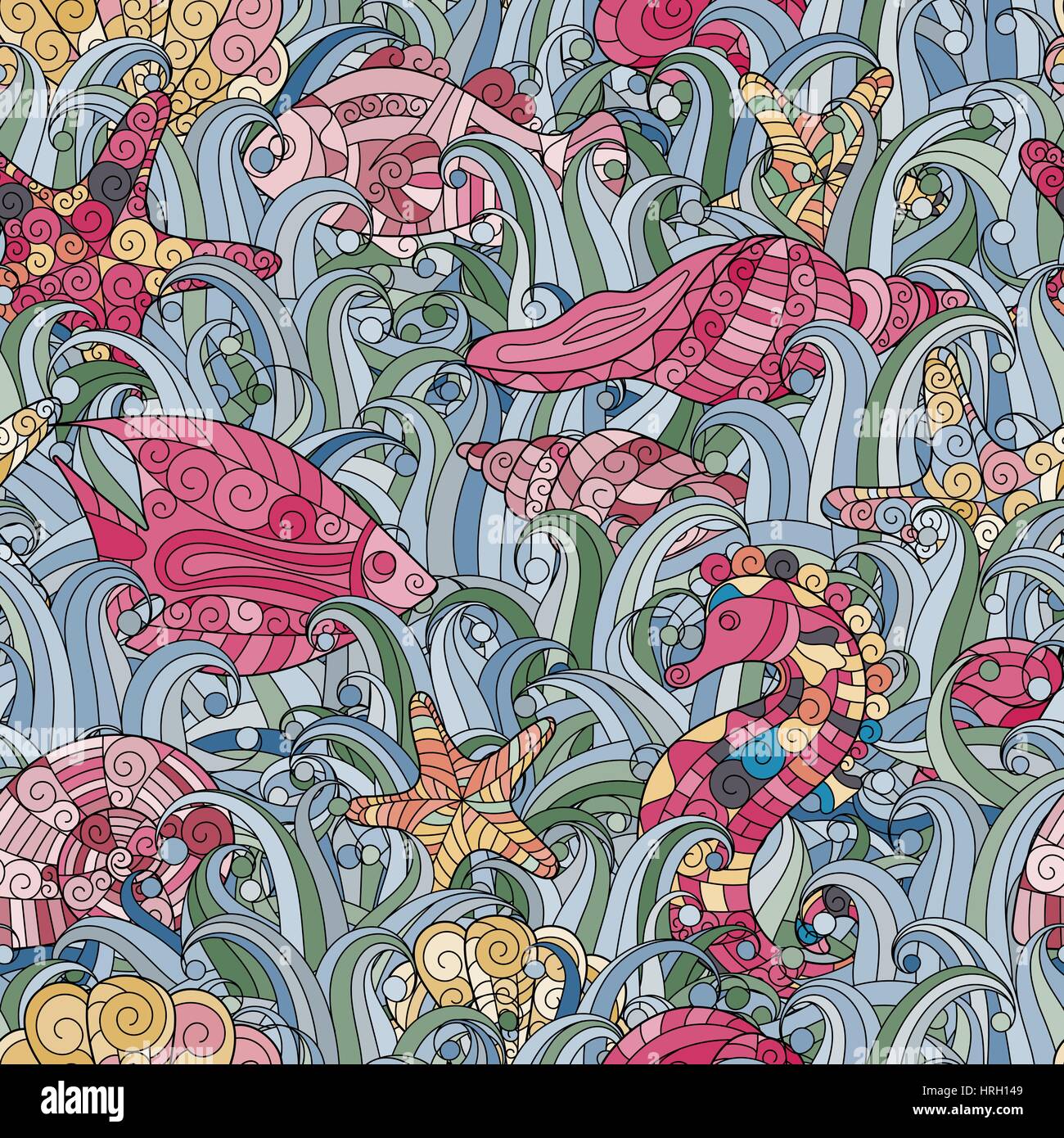 Vector seamless pattern Underwater creatures. Ocean background Stock ...