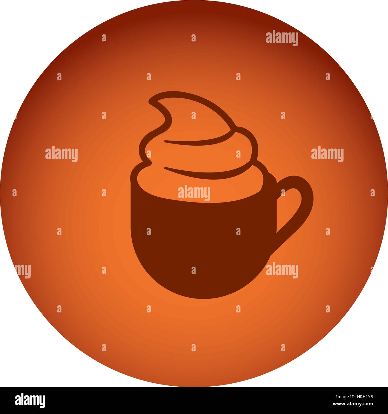 orange color circular frame with silhouette cup of cappuccino with ...