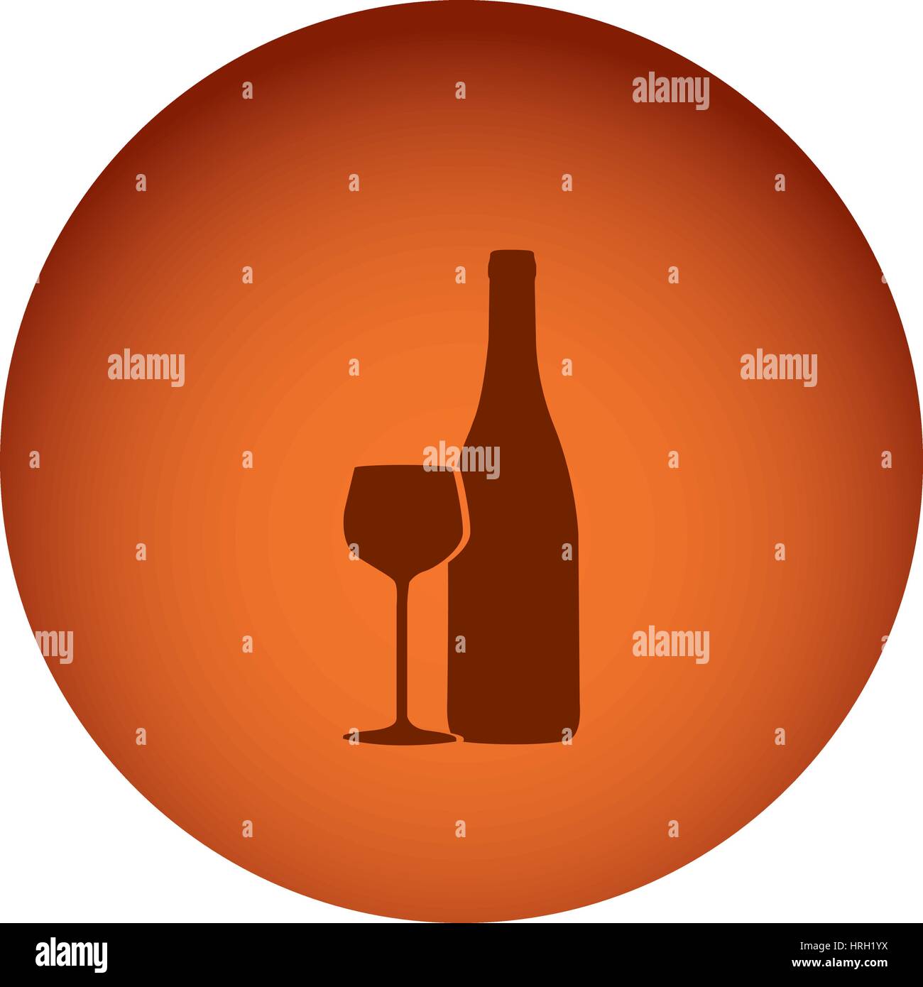 orange color circular frame with silhouette wine bottle and glass cup ...