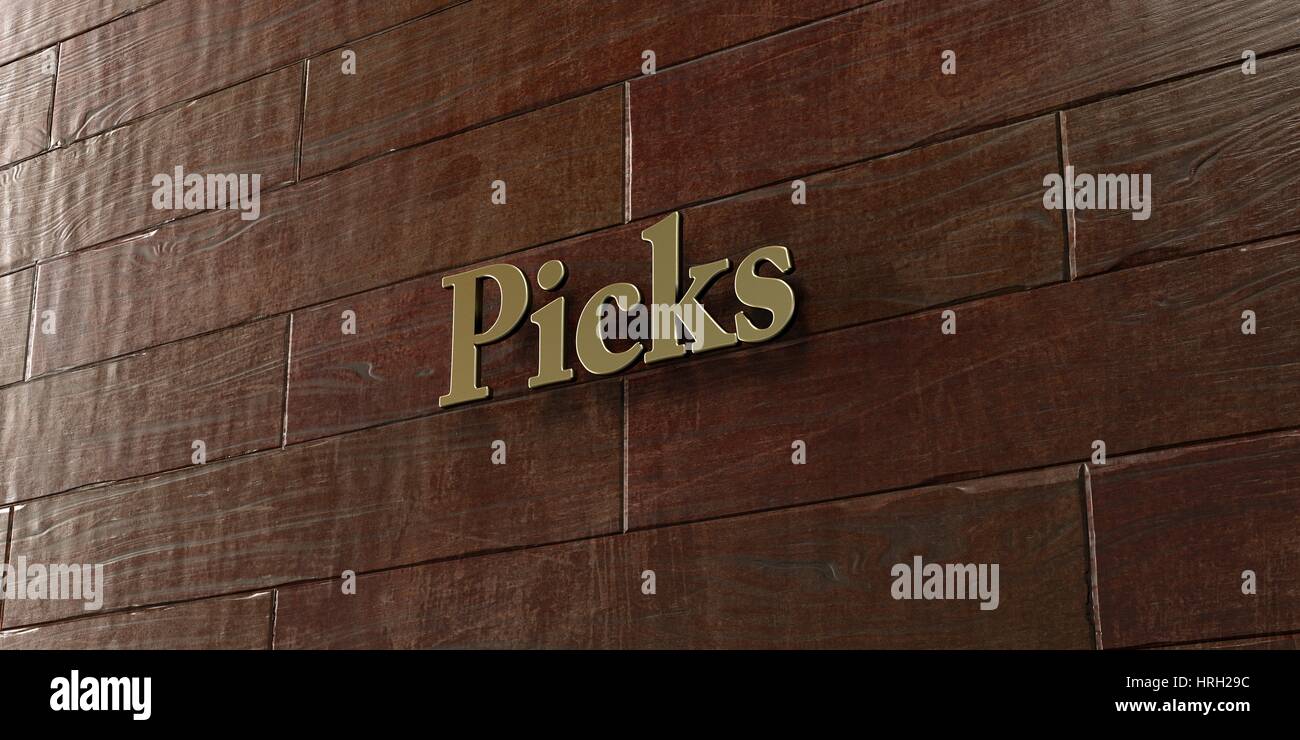 Picks - Bronze plaque mounted on maple wood wall  - 3D rendered royalty free stock picture. This image can be used for an online website banner ad or  Stock Photo