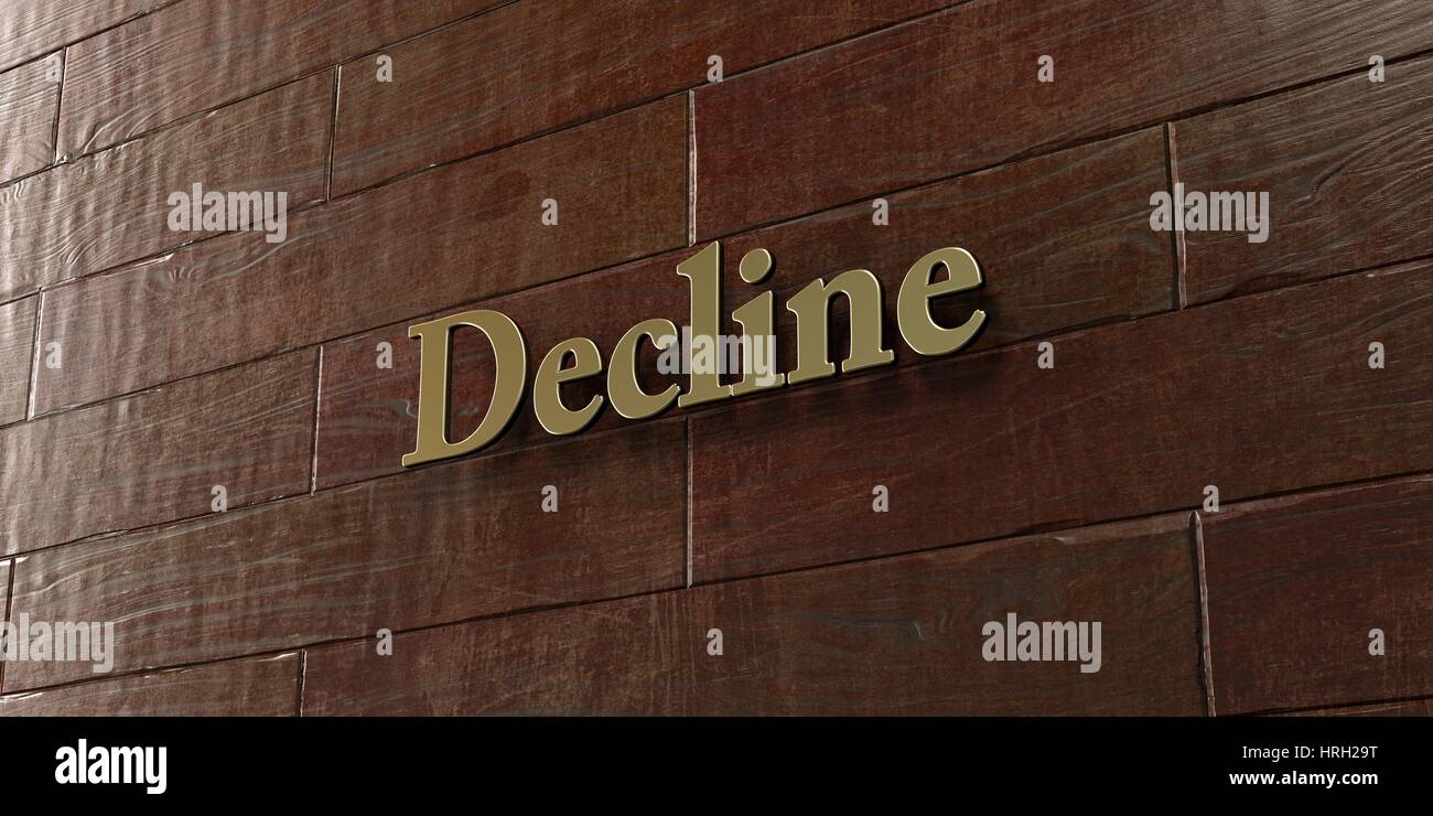 Decline - Bronze plaque mounted on maple wood wall  - 3D rendered royalty free stock picture. This image can be used for an online website banner ad o Stock Photo