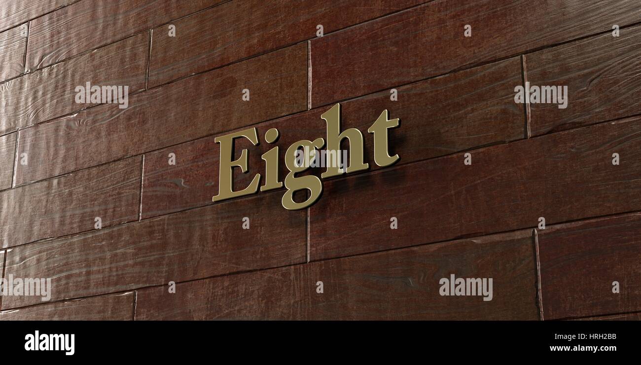Eight - Bronze plaque mounted on maple wood wall  - 3D rendered royalty free stock picture. This image can be used for an online website banner ad or  Stock Photo