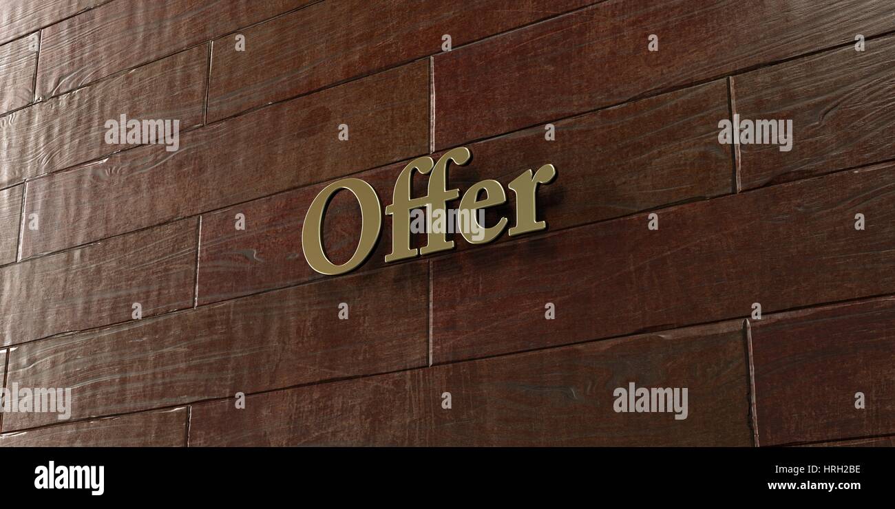 Offer - Bronze plaque mounted on maple wood wall  - 3D rendered royalty free stock picture. This image can be used for an online website banner ad or  Stock Photo