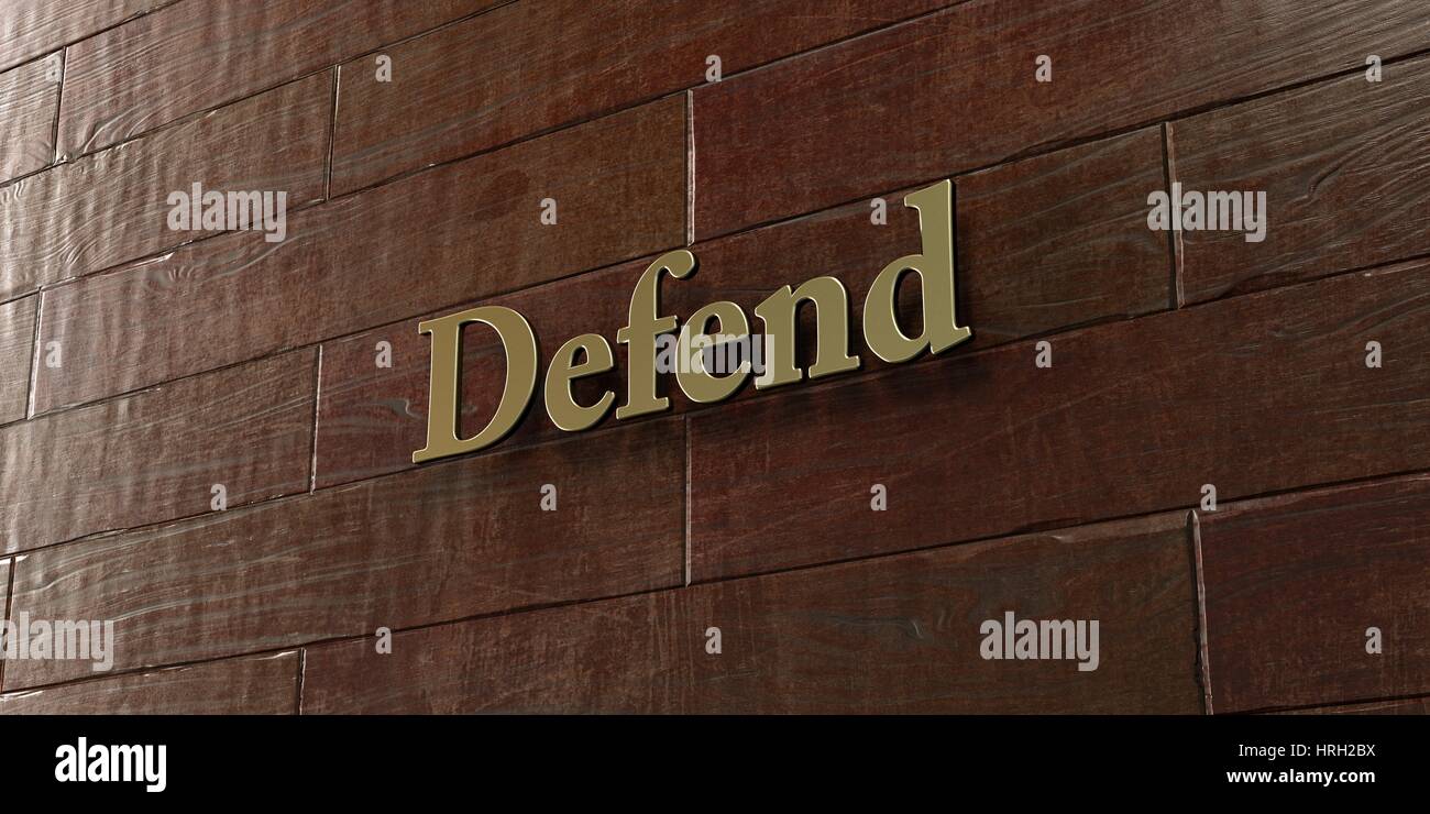 Defend - Bronze plaque mounted on maple wood wall  - 3D rendered royalty free stock picture. This image can be used for an online website banner ad or Stock Photo
