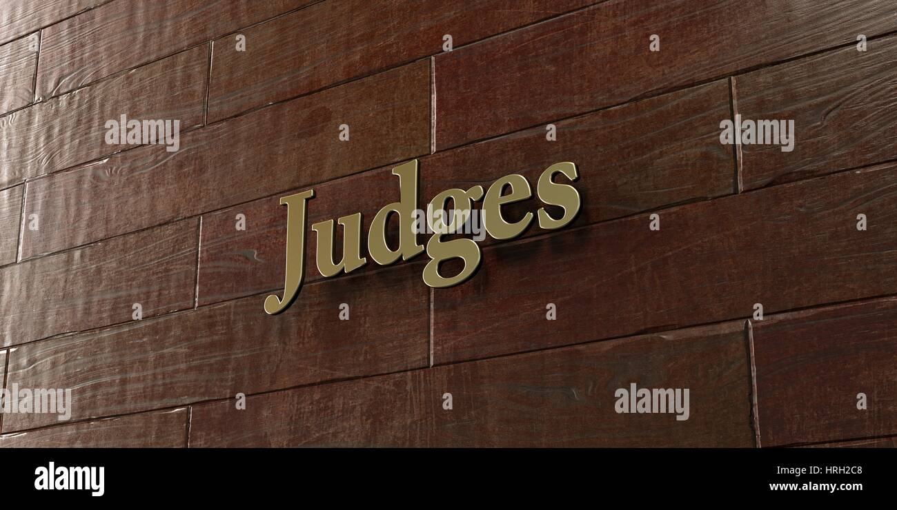 Judges - Bronze plaque mounted on maple wood wall  - 3D rendered royalty free stock picture. This image can be used for an online website banner ad or Stock Photo