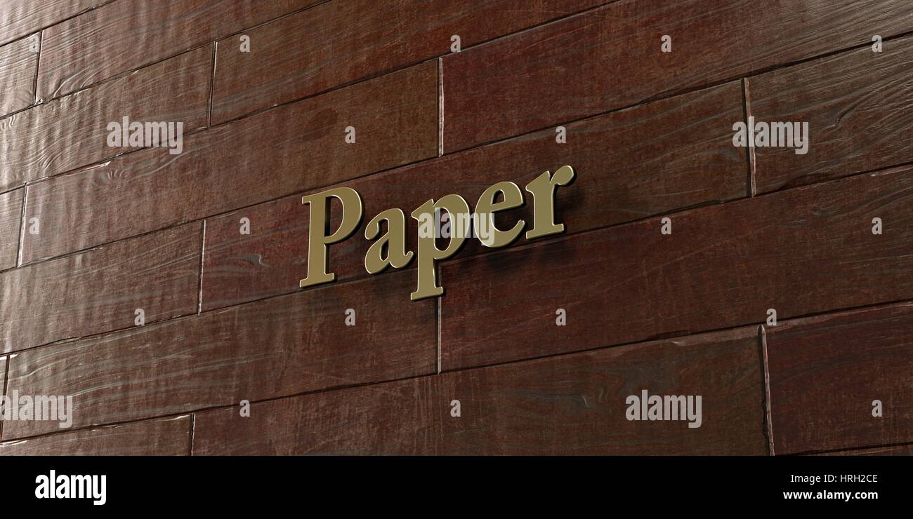 Paper - Bronze plaque mounted on maple wood wall  - 3D rendered royalty free stock picture. This image can be used for an online website banner ad or  Stock Photo