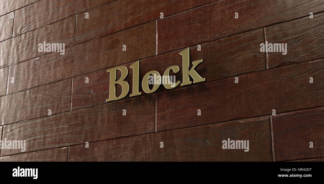 Block - Bronze plaque mounted on maple wood wall  - 3D rendered royalty free stock picture. This image can be used for an online website banner ad or  Stock Photo