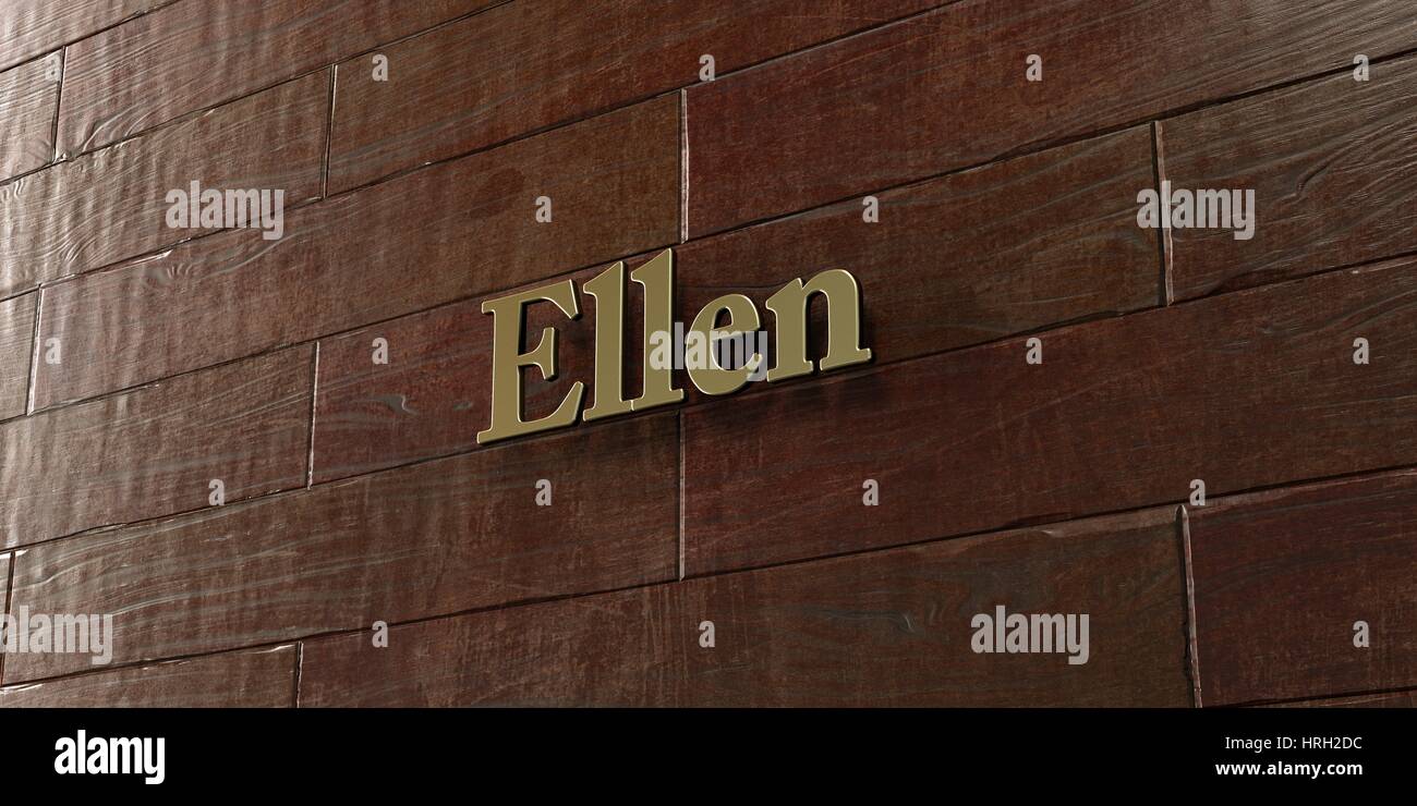 Ellen - Bronze plaque mounted on maple wood wall  - 3D rendered royalty free stock picture. This image can be used for an online website banner ad or  Stock Photo