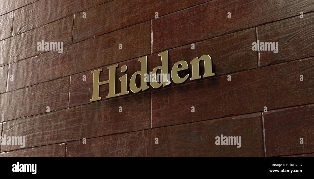 Hidden - Bronze plaque mounted on maple wood wall  - 3D rendered royalty free stock picture. This image can be used for an online website banner ad or Stock Photo
