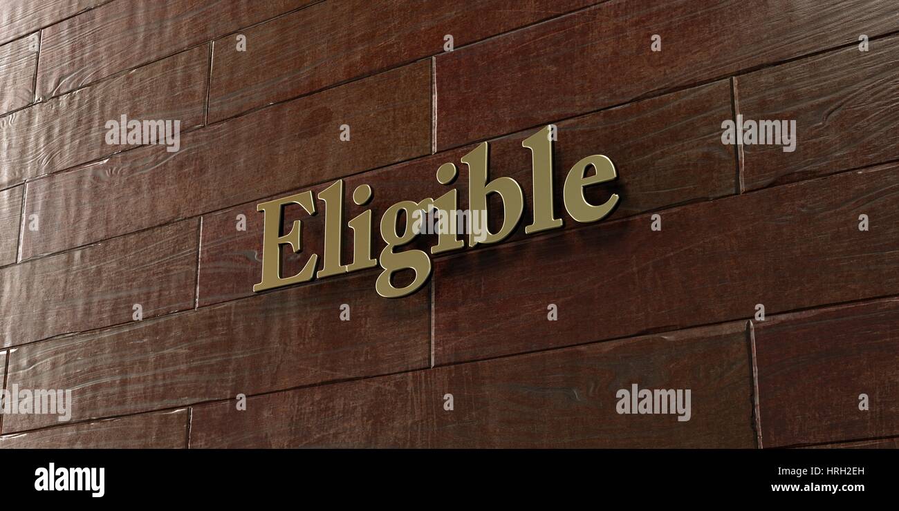 Eligible - Bronze plaque mounted on maple wood wall  - 3D rendered royalty free stock picture. This image can be used for an online website banner ad  Stock Photo