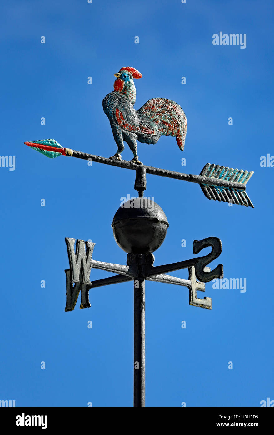 weather vane to indicate the wind direction with a rooster in wrought
