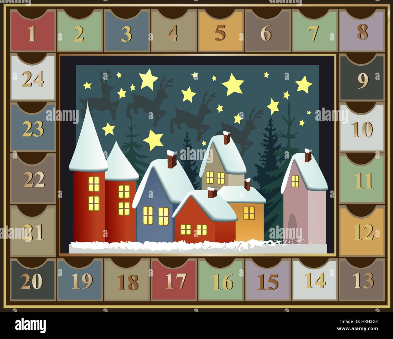 Advent calendar with winter town Stock Vector Image & Art Alamy