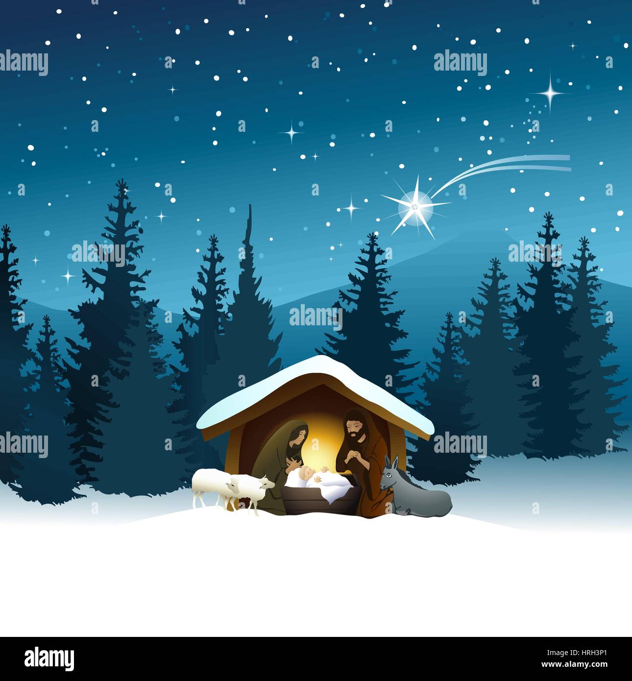 Nativity scene with Holy Family Stock Vector Image & Art - Alamy