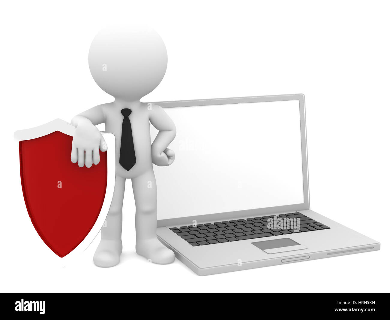 Businessman with shield and laptop. Internet/computer security concept. Isolated Stock Photo