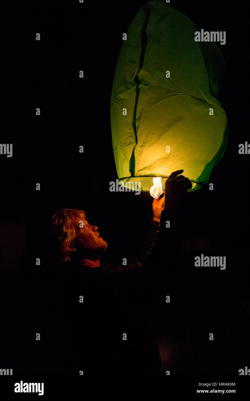 Lit sky lantern night hi-res stock photography and images - Alamy