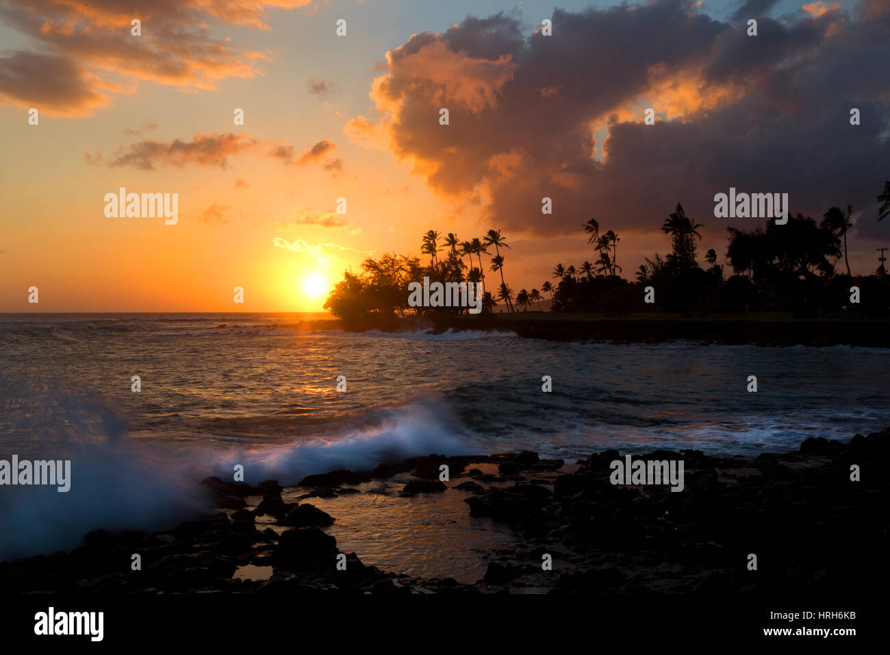 Sunset, Poipu Beach, Kauai, Hawaii Stock Photo Alamy
