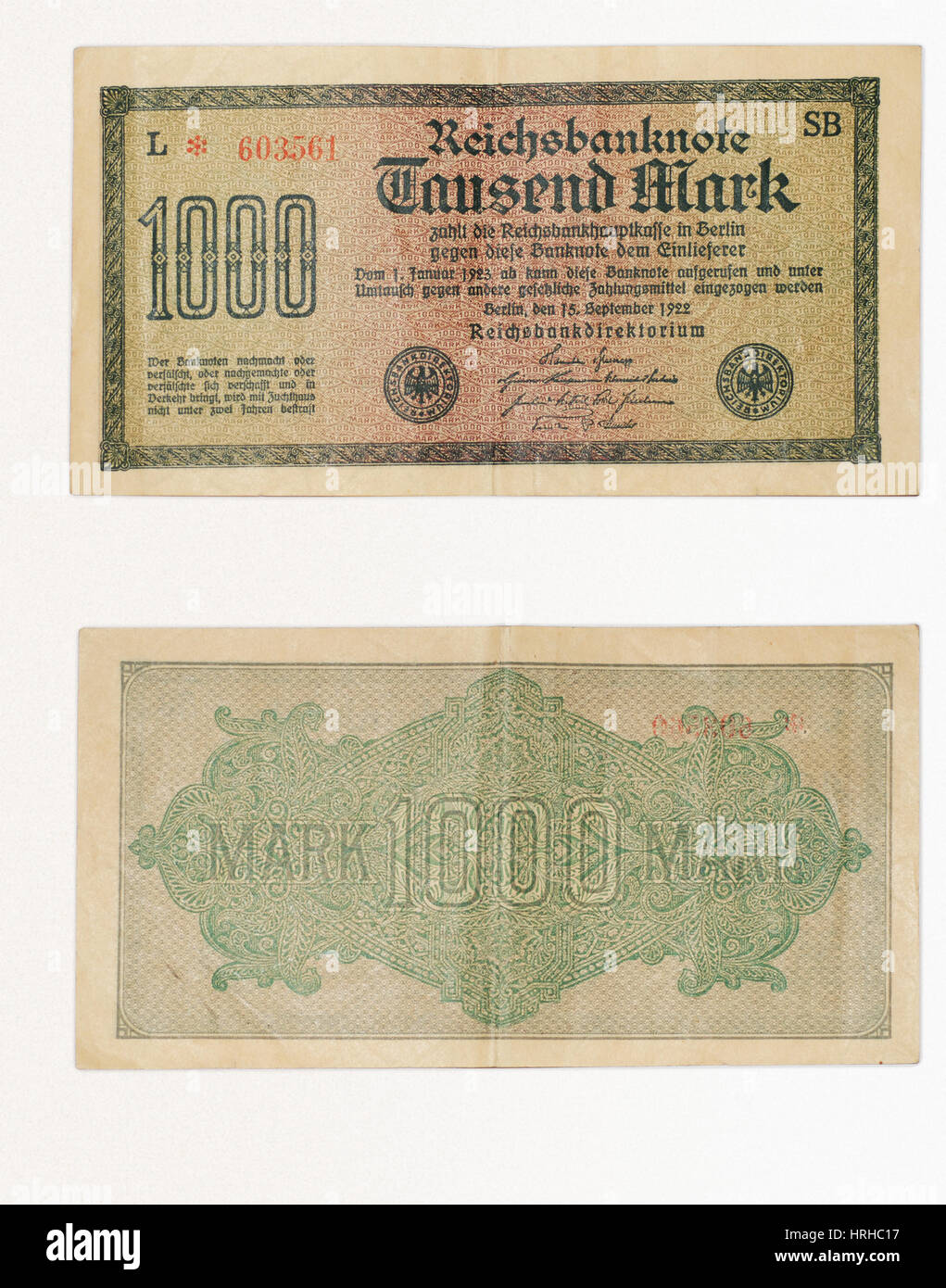 1922 German Currency Stock Photo