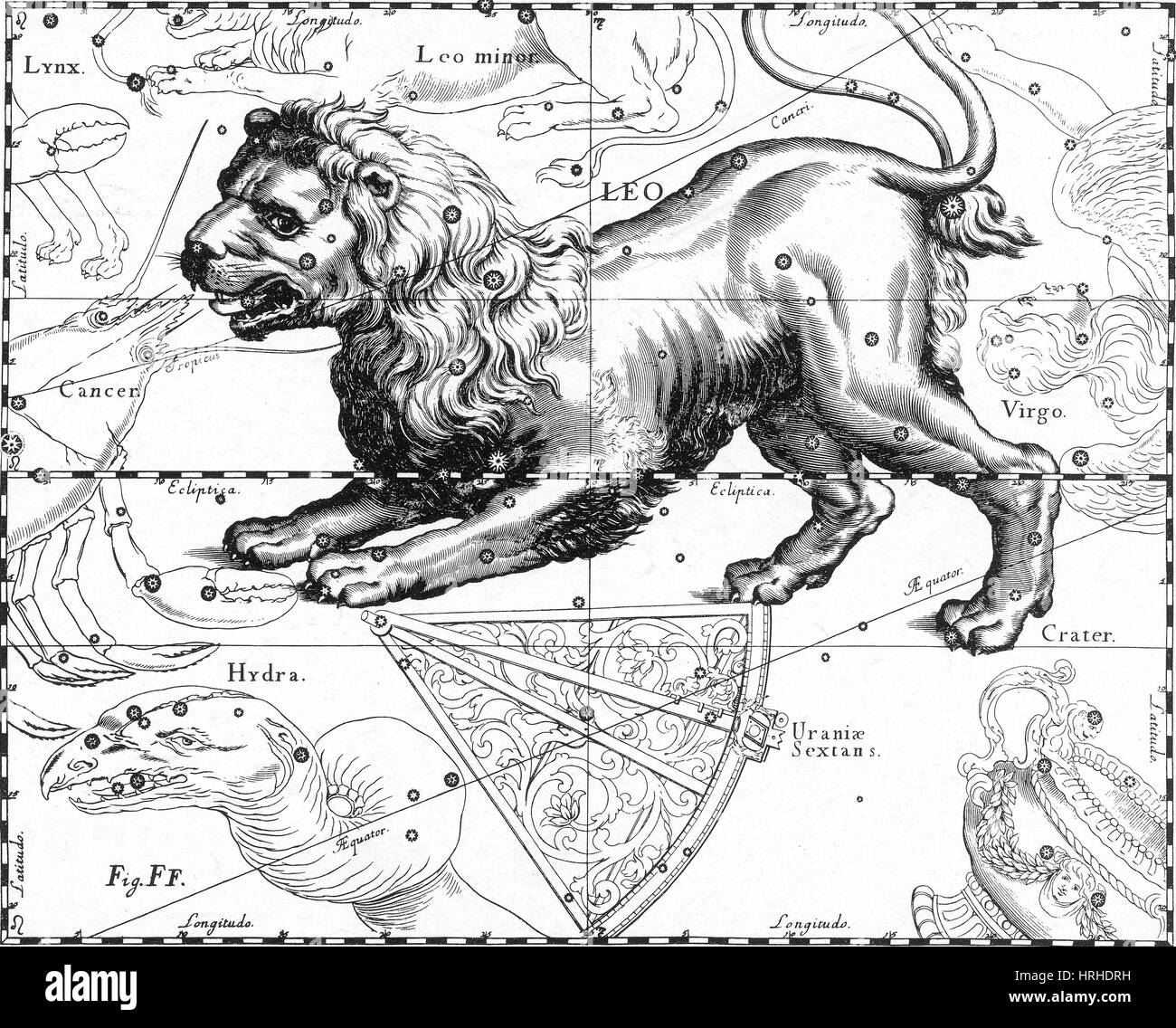 Leo Constellation, Zodiac Sign, Hevelius Stock Photo