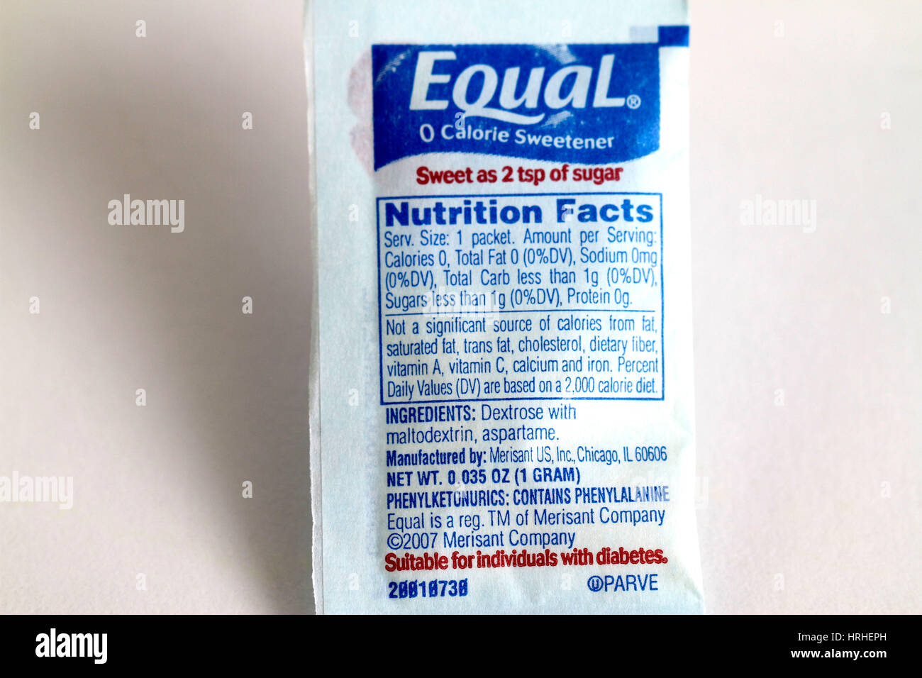 Sugar Substitute Nutrition Info Stock Photo