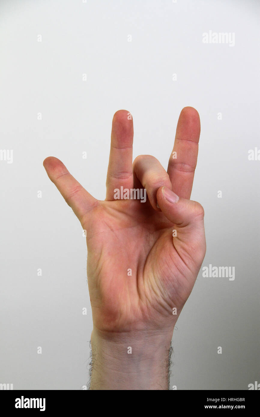 Hand signing number eight Stock Photo