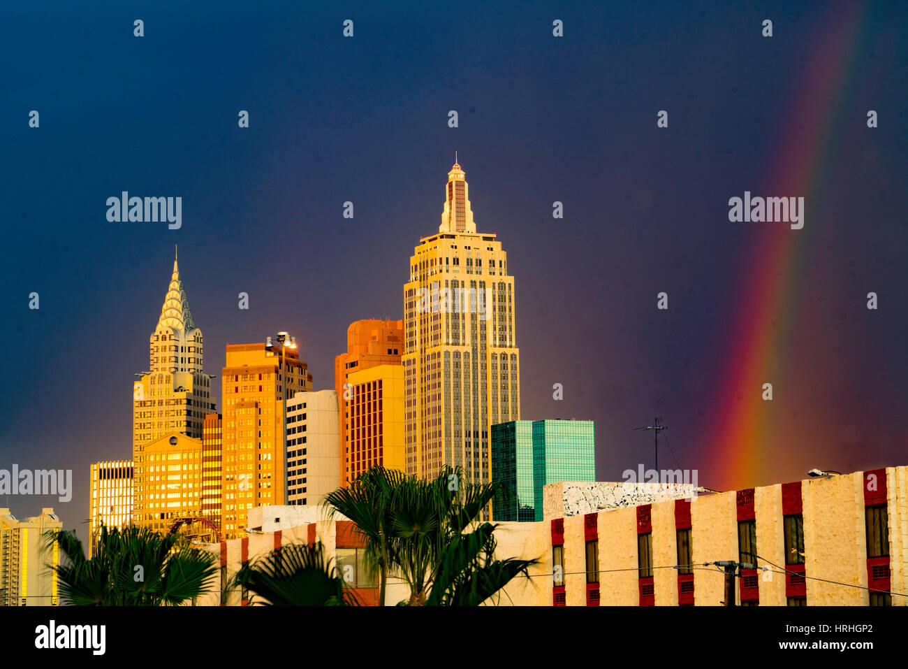 New York, New York and rainbow, Las Vegas, Nevada Stock Photo