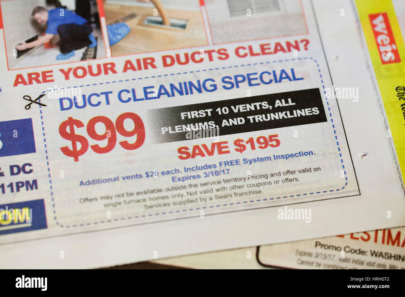 Air duct cleaning service coupon - USA Stock Photo
