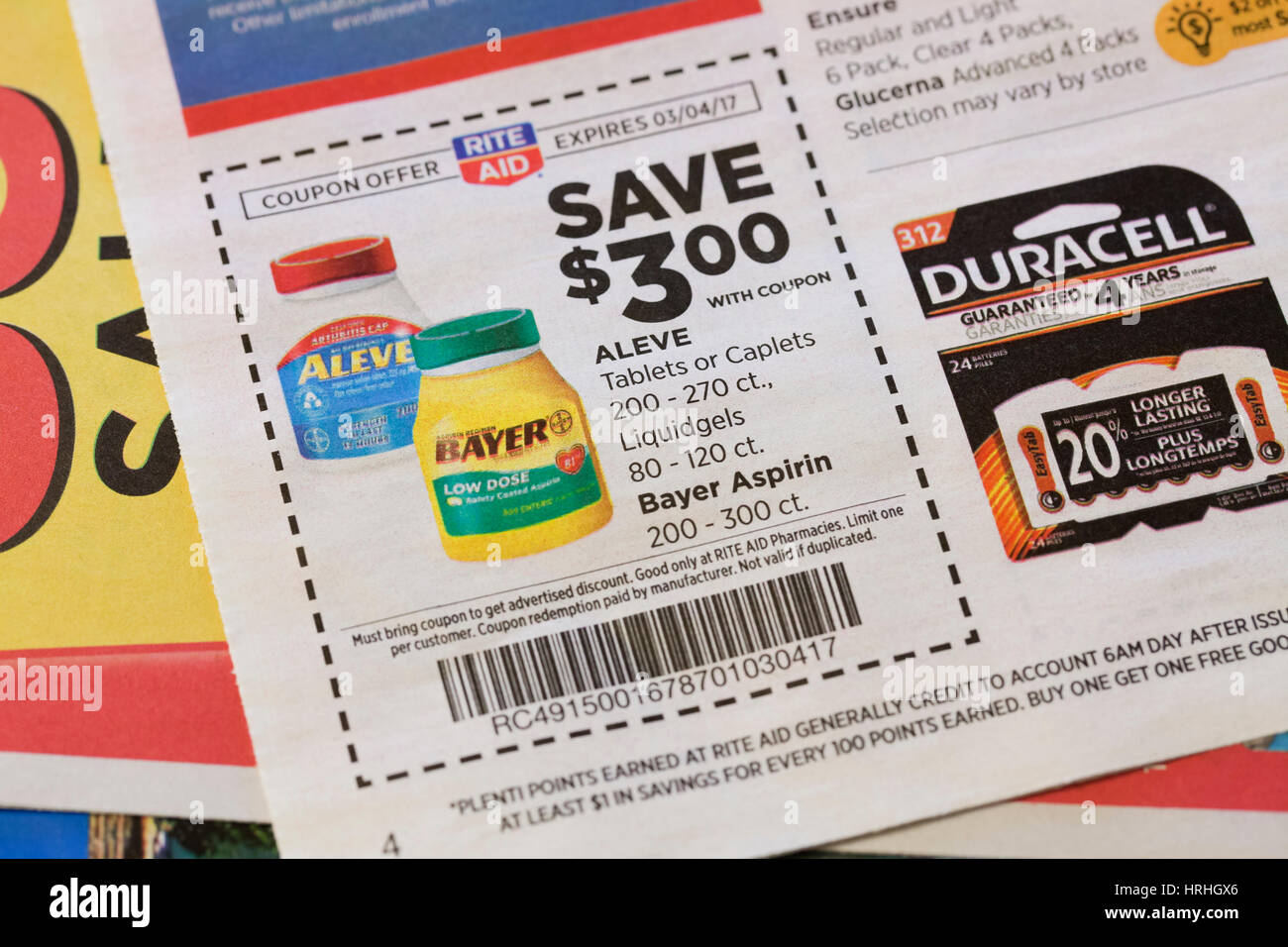 Medicine coupons in RiteAid pharmacy advertisement mailer - USA Stock Photo