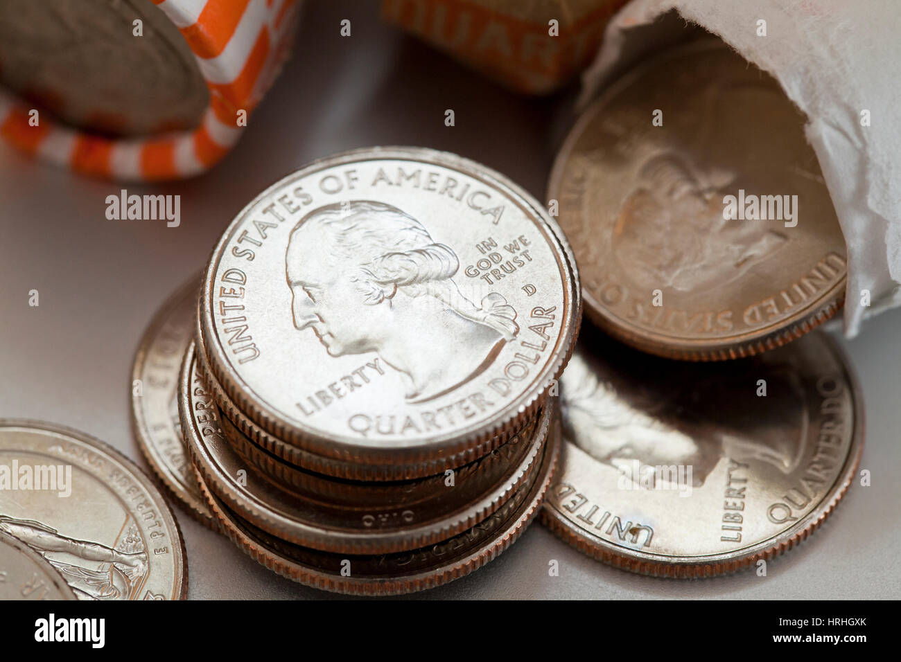 Stack of US quarters USA Stock Photo Alamy