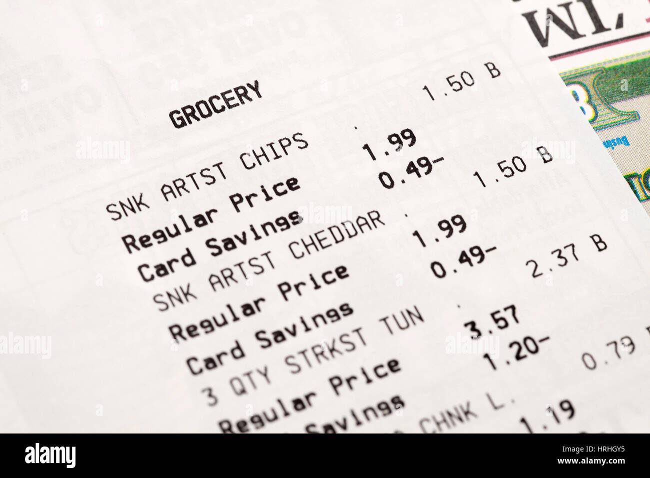 Grocery receipts - USA Stock Photo