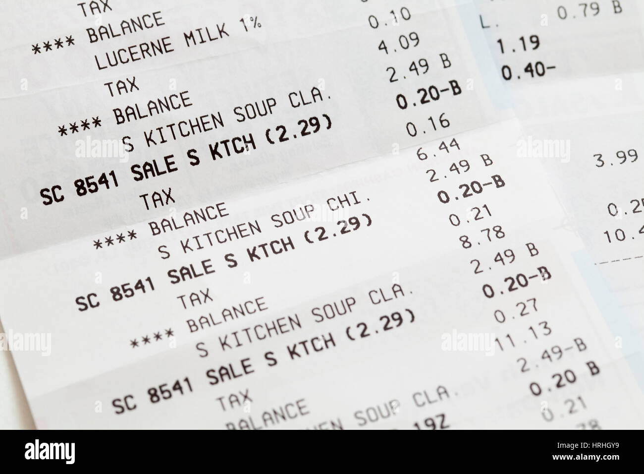 Grocery receipts - USA Stock Photo