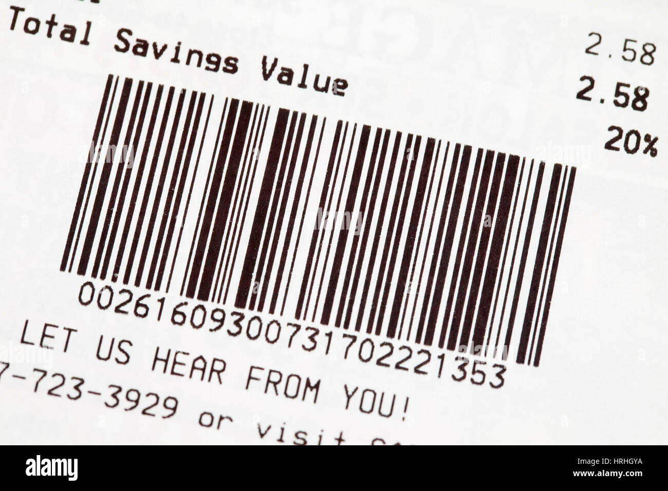 Barcode printed on grocery receipt USA Stock Photo Alamy