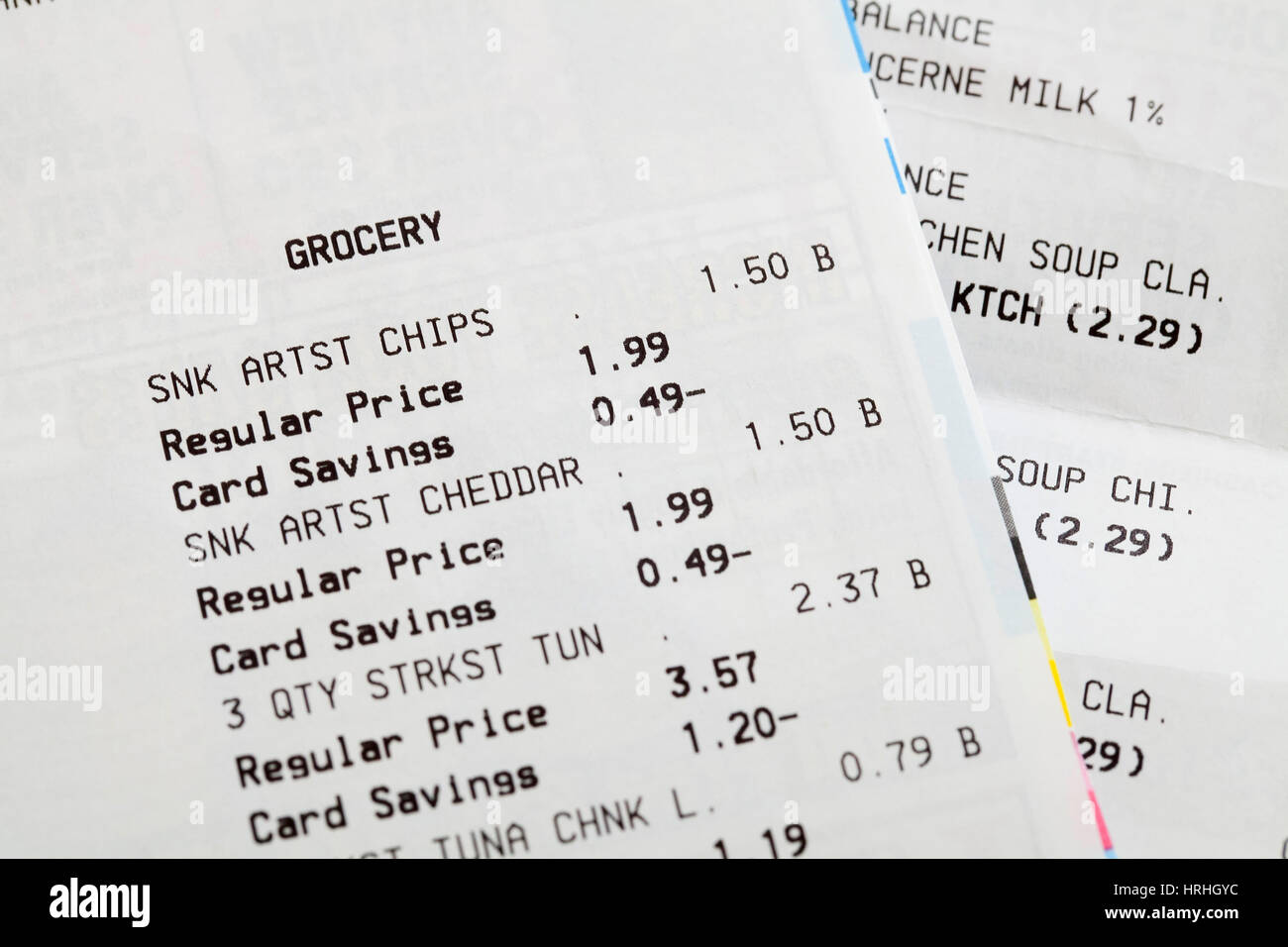 Grocery receipts - USA Stock Photo