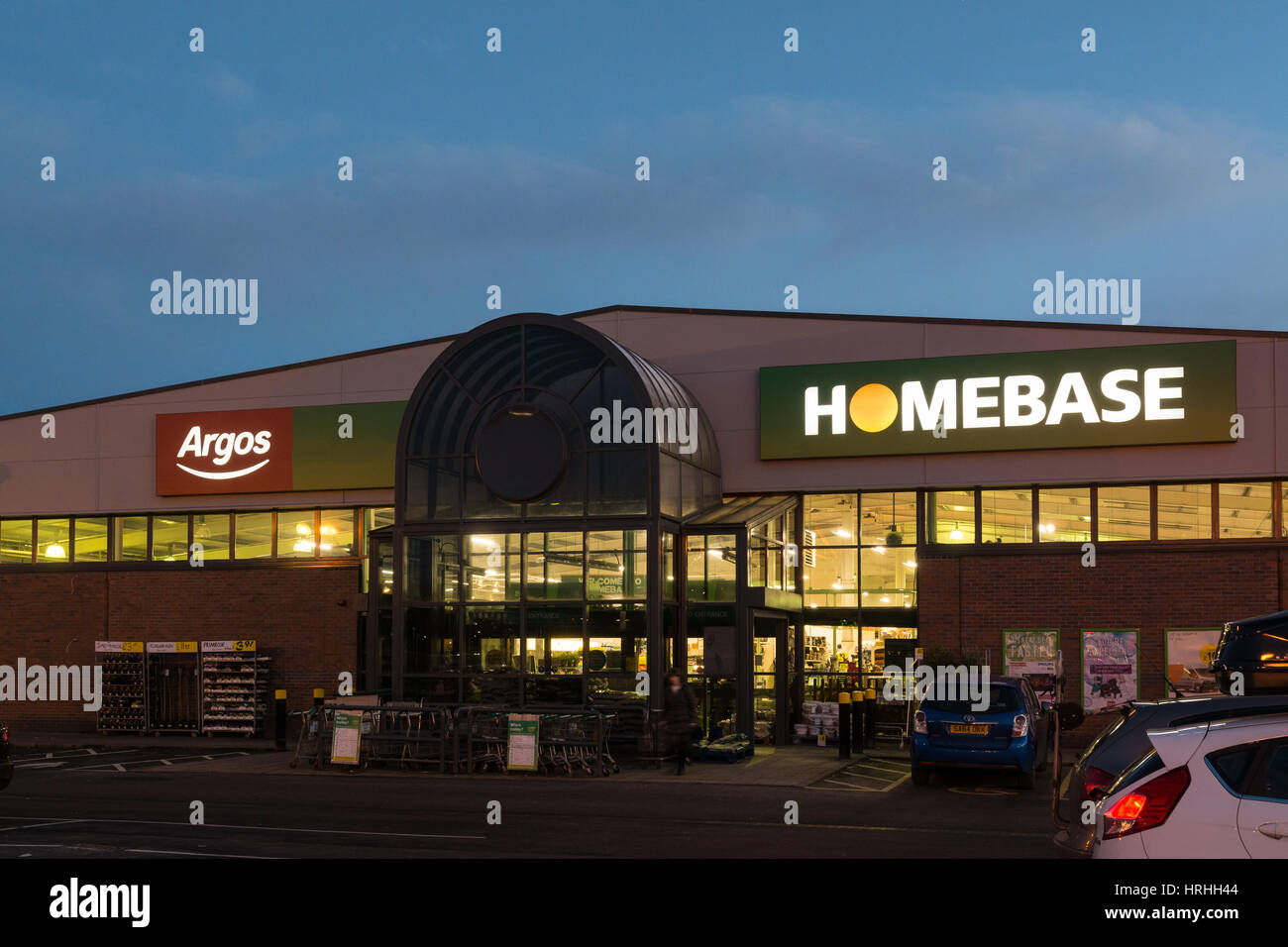 Homebase DIY superstore with Argos concession, Milngavie, Glasgow, Scotland, UK - late evening Stock Photo