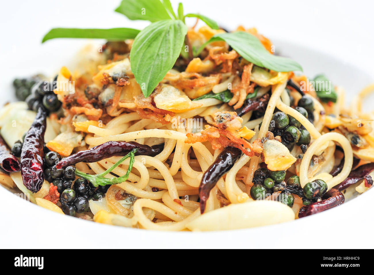 Spaghetti, fresh pepper and clams Stock Photo