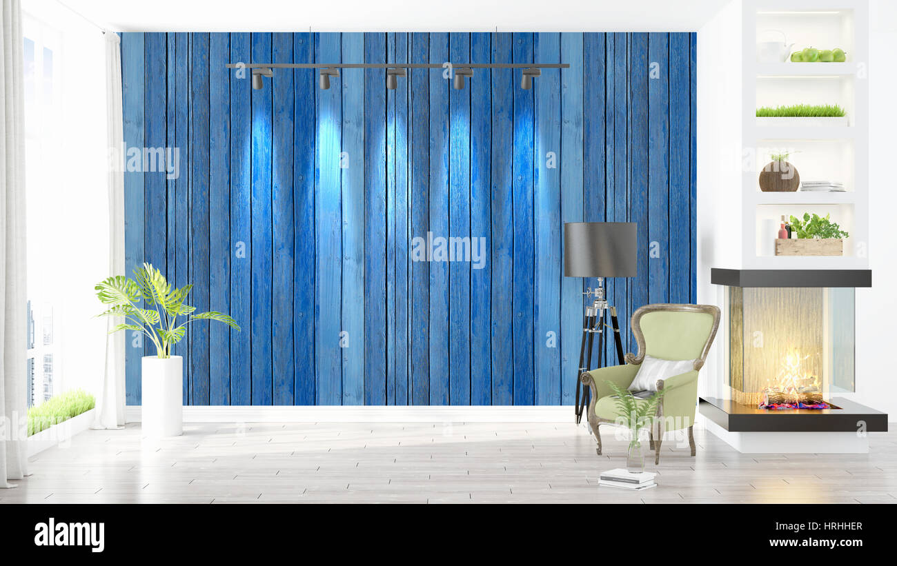 Beautiful modern living room interior with fireplace. 3D rendering ...